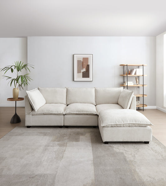 Modern Sectional Sofa,L-Shape Linen Fabric Corner Couch Set with Convertible Ottoman for Living Room, Apartment, Office,Beige,3 Colors  W1117S00079