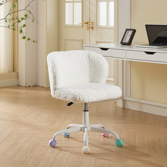 A&A Furniture Office Chair,Artificial rabbit hair Home Office Chair with Metal Base,Adjustable Desk Chair Swivel Office Chair,Vanity Chair(Ivory)  W1143P324154