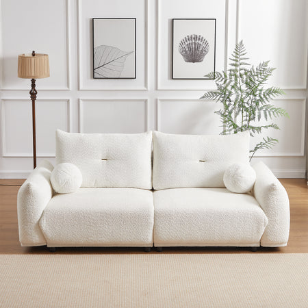 Lamb's wool 2-seater cushion sofa 90'' comfortable sofa for living room Bedroom and other casual spaces Lamb's wool sofa with 2 cushions and 2 ball pillows. (beige)  W1957S00004