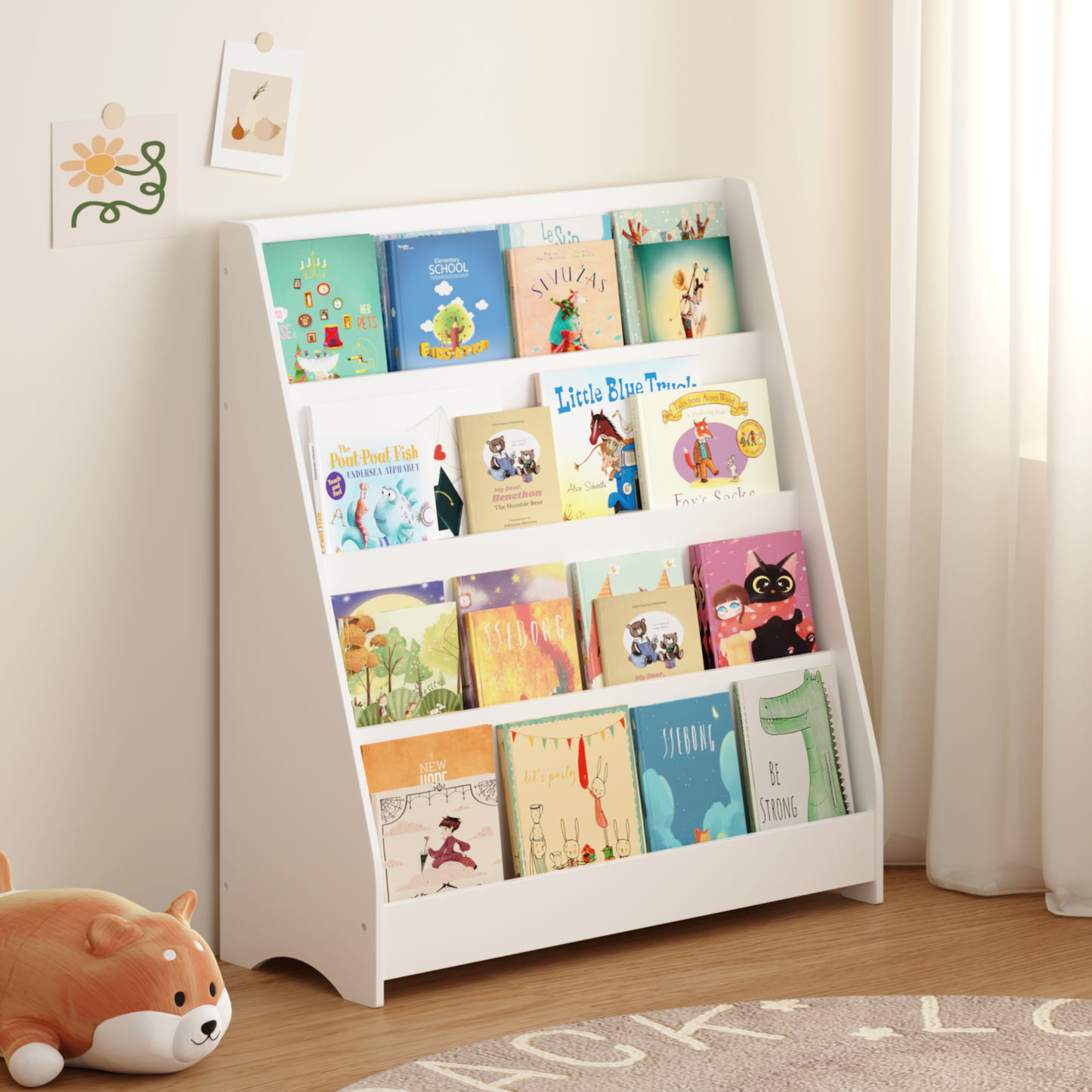 4-Tier Kids Bookshelf, Toddler Book Display Shelves, Helps Keep Bedrooms, Playrooms, and Classrooms Organized,White  W808P212699