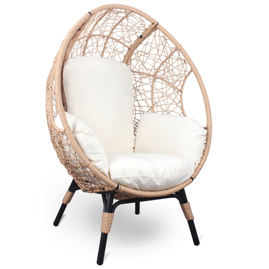 Patio PE Wicker Egg Chair Model 3 with Natural Color Rattan Beige Cushion  W400P149142