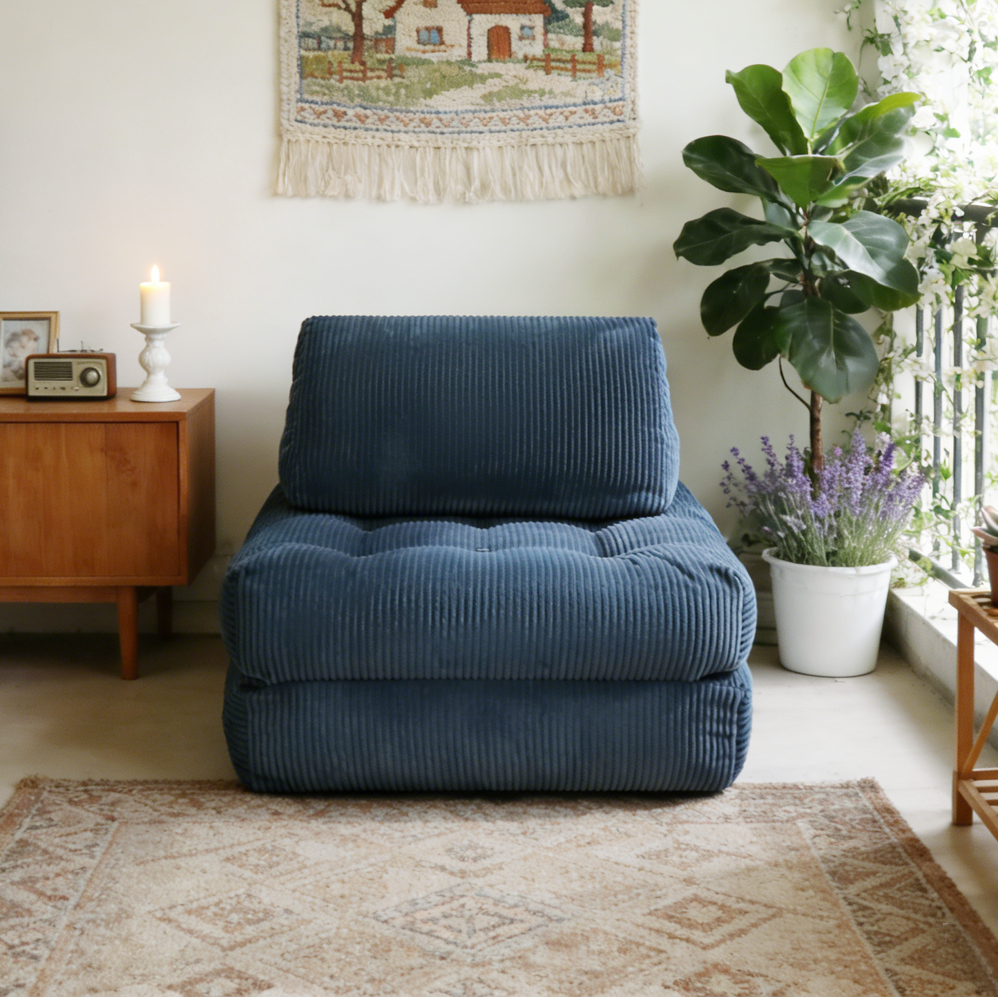 62.9'Corduroy Fabric Beanbag Couch for Living Room, Bedroom & Dorm, Cozy Fluffy Cloud Mini CouchCorduroy-Blue  W3975P440927