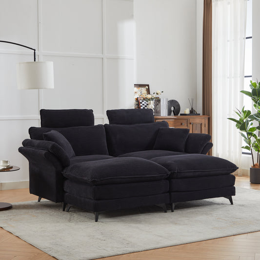 [VIDEO/New] Deep Seat Sectional Sofa, Comfortable Cloud Sofa with Ottomans, loveseat Sofa, 85.8''Modern Corduroy Upholstered Sectional Sofa for Living Room, Apartment, Studio, Office (Black).  W2120S00001