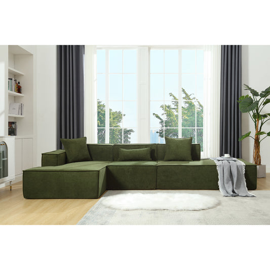 [VIDEO PROVIDED] Modular combination living room sofa set, modern minimalist sofa, free installation sofa, L-shaped, Italian minimalist tofu block sofa,  Left-Hand Facing,Terrycloth fabric ,Green W2108S00020