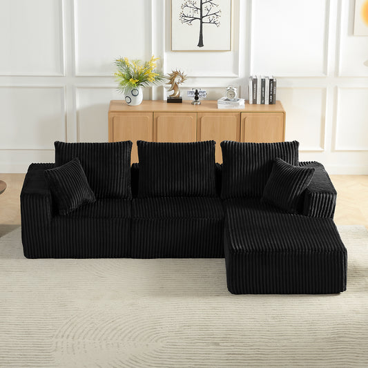 Modular Sectional Sofa, Modern Corduroy Cloud Couch with Deep Seat, Upholstered 4-Seater Sofa for Living Room, No Assembly Required W2339S00050