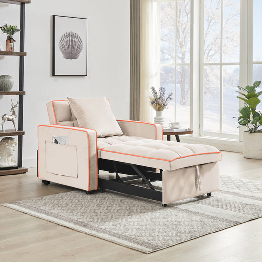 Three-in-one sofa bed chair folding sofa bed adjustable back into a sofa recliner single bed adult modern chair bed berth creamy white  W1359137405