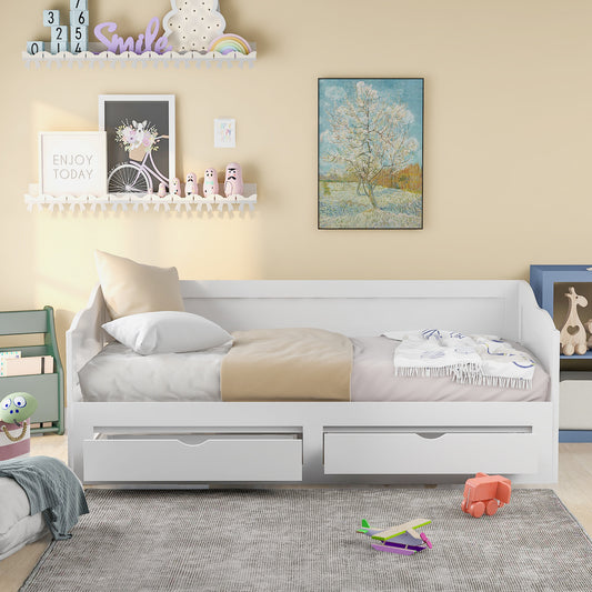 Wooden Daybed with Trundle Bed and Two Storage Drawers , Extendable Bed Daybed,Sofa Bed with Two Drawers, White  LP000519AAK