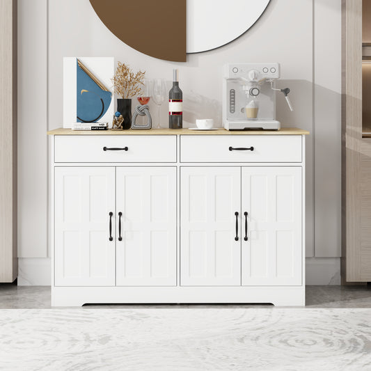 47.95' Farmhouse Buffet Cabinet Storage Sideboard with 2 Drawers and 4 Doors for Dining Living Room Kitchen Cupboard-White  W282138088