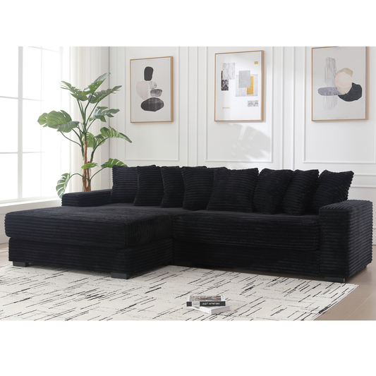 [NEW ARRIVED] [VIDEO PROVIDED] Oversized Two-Piece  Couches,  L Shaped Sofa, Corduroy, Left Chaise Daybed,with Armrests,Eight Throw Pillows,Corner Sofa,Easy To Assemble, Black W2108S00053