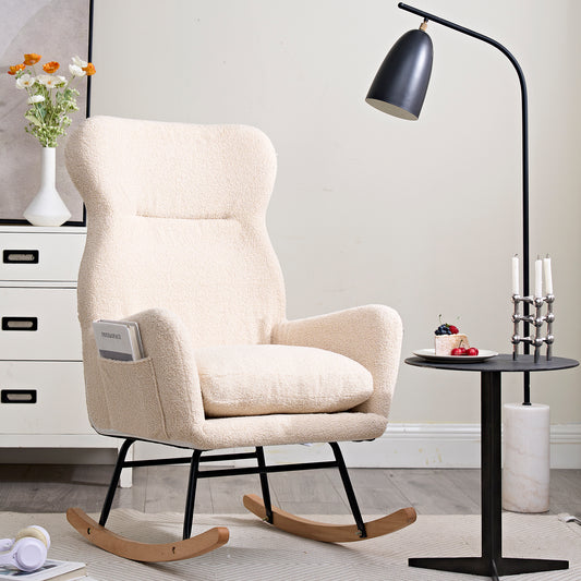 Modern Rocking Chair with High Backrest,Teddy Material Comfort Arm Rocker, Lounge Armchair for Living Room  W244134105
