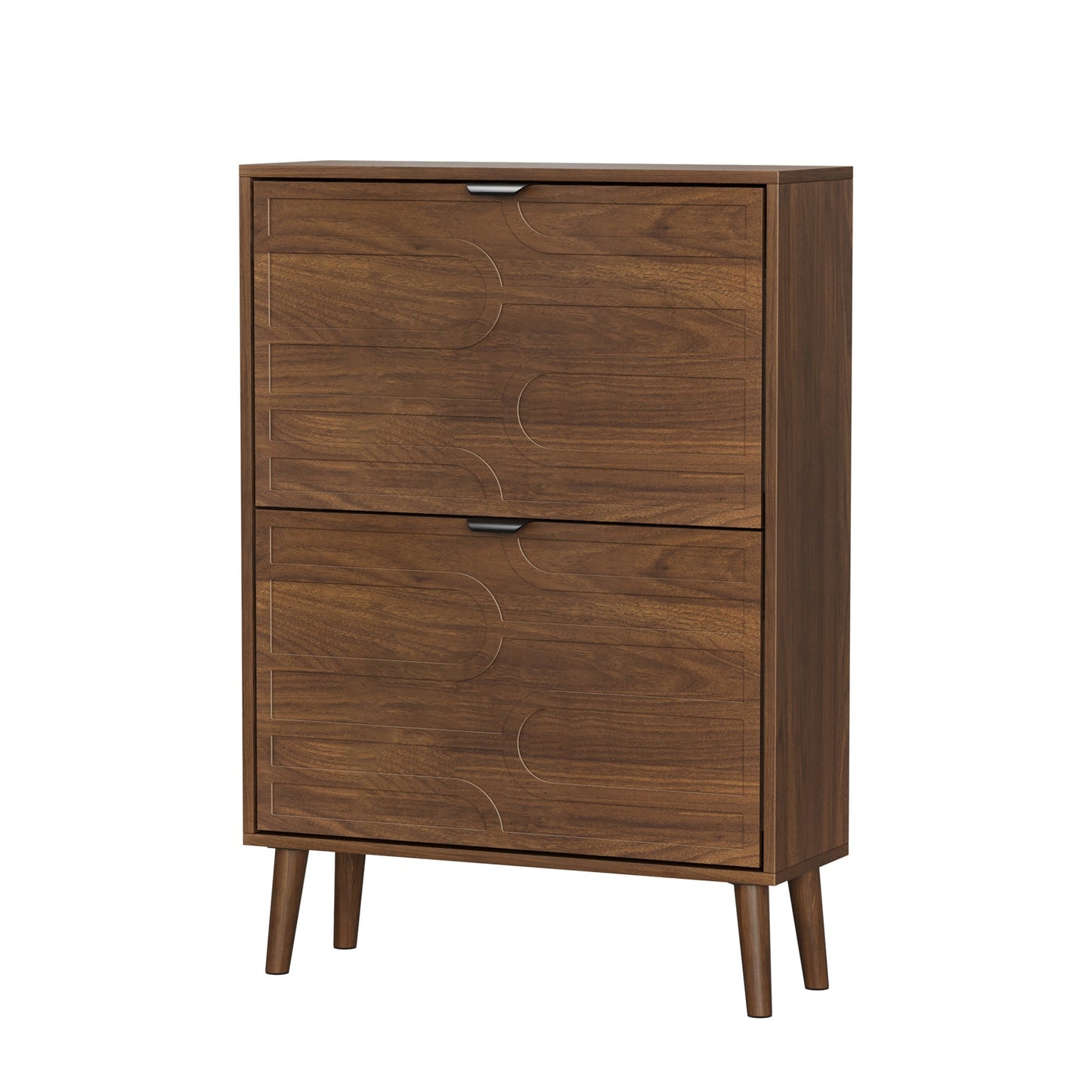 Medieval Modern Independent Shoe Cabinet, 23.62-inch Walnut Storage Unit with 2 Flip Drawers, MDF and Particle Board Construction W1706P372249