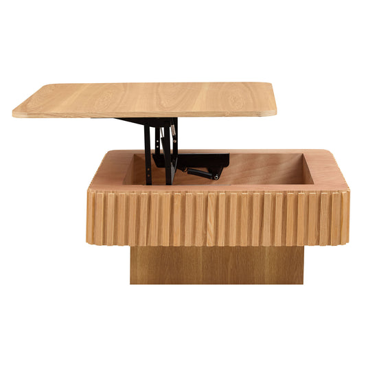 35.43 Inch Modern Handcraft Drum Coffee Table Square Coffee Table for Living Room,Lift Top Wooden Coffee Table with Hidden Storage Space,Natucal Color W2582P340809