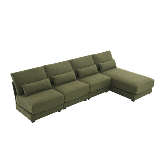 Oversized Wide Seat Sectional Sofa with Reversible Chaise, Loop Yarn Fabric, 5-seat Armless Indoor Furniture, Convertible L-shaped Couch, 3 Colors N723S1018G