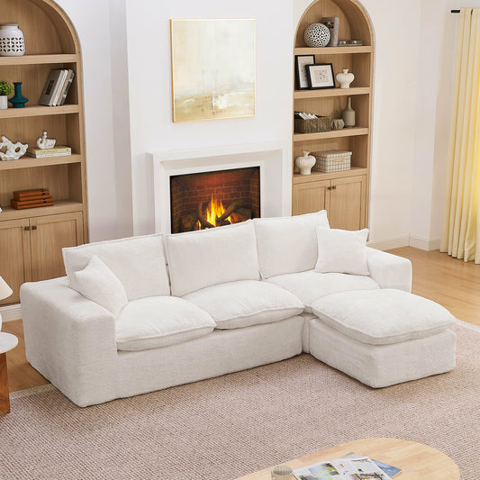 107'' Modern Boucle L-shaped Sectional Sofa with Moveable Ottoman for Living Room, Comfy Cloud Couch with Pillows, DIY Combination  W1413S00162