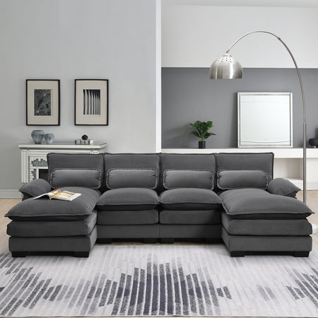[VIDEO provided][New]109.8*55.9' Modern U-shaped Sectional Sofa with Waist Pillows,6-seat Upholstered Symmetrical Sofa Furniture,Sleeper Sofa Couch with Chaise Lounge for Living Room,Apartment,5 Color  GS008004AAE