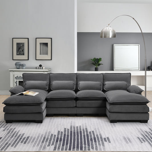 [VIDEO provided][New]109.8*55.9' Modern U-shaped Sectional Sofa with Waist Pillows,6-seat Upholstered Symmetrical Sofa Furniture,Sleeper Sofa Couch with Chaise Lounge for Living Room,Apartment,5 Color  GS008004AAE