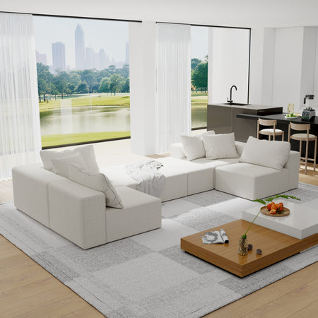 Modern Upholstered Sectional Sofa Couch Set,Modular 132' L Shaped Sectional Living Room Sofa Set With 6 Pillows,Free Combination Sofa Couch for Living Room,Bedroom  W834S00376