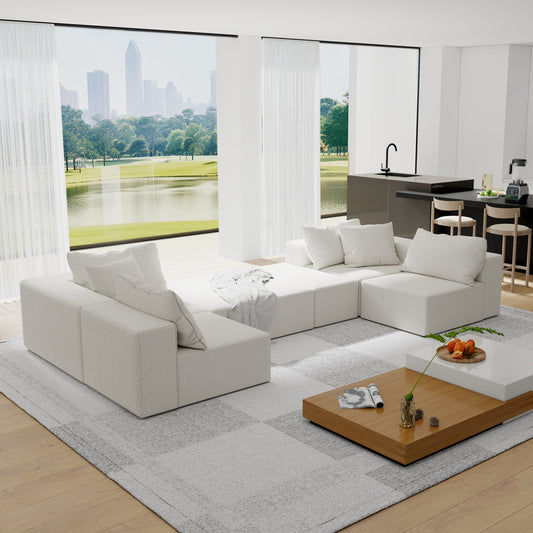 Modern Upholstered Sectional Sofa Couch Set,Modular 132' L Shaped Sectional Living Room Sofa Set With 6 Pillows,Free Combination Sofa Couch for Living Room,Bedroom  W834S00376