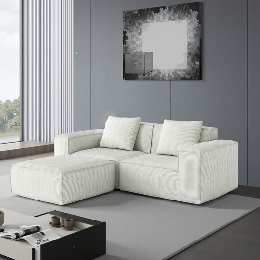 modular sofa can be converted into an oversized sofa bed Free conversion sofa set flexible configuration, soft corduroy cloud velvet fabric two person combination with footrest -white W3147S00007
