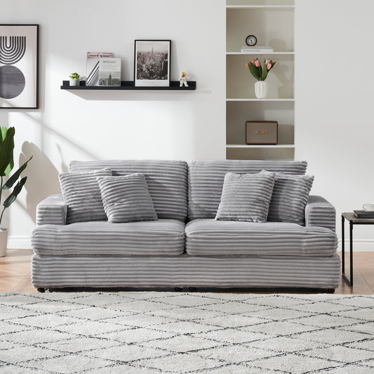 79.3 inches long, Corduroy Sofa, with 4 Matching Toss Pillows Sleek Design Spacious and Comfortable 3 Seater Couch for Modern Living Room,Gray W1658S00041