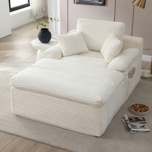 Chaise Lounge Chair Indoor, Oversized Boneless Couch,No Assembly, Wide Armrests, Dual-Layer Cushion, Cloud Reading Chair for Living Room Bedroom Apartment, Corduroy White  W1117P553563