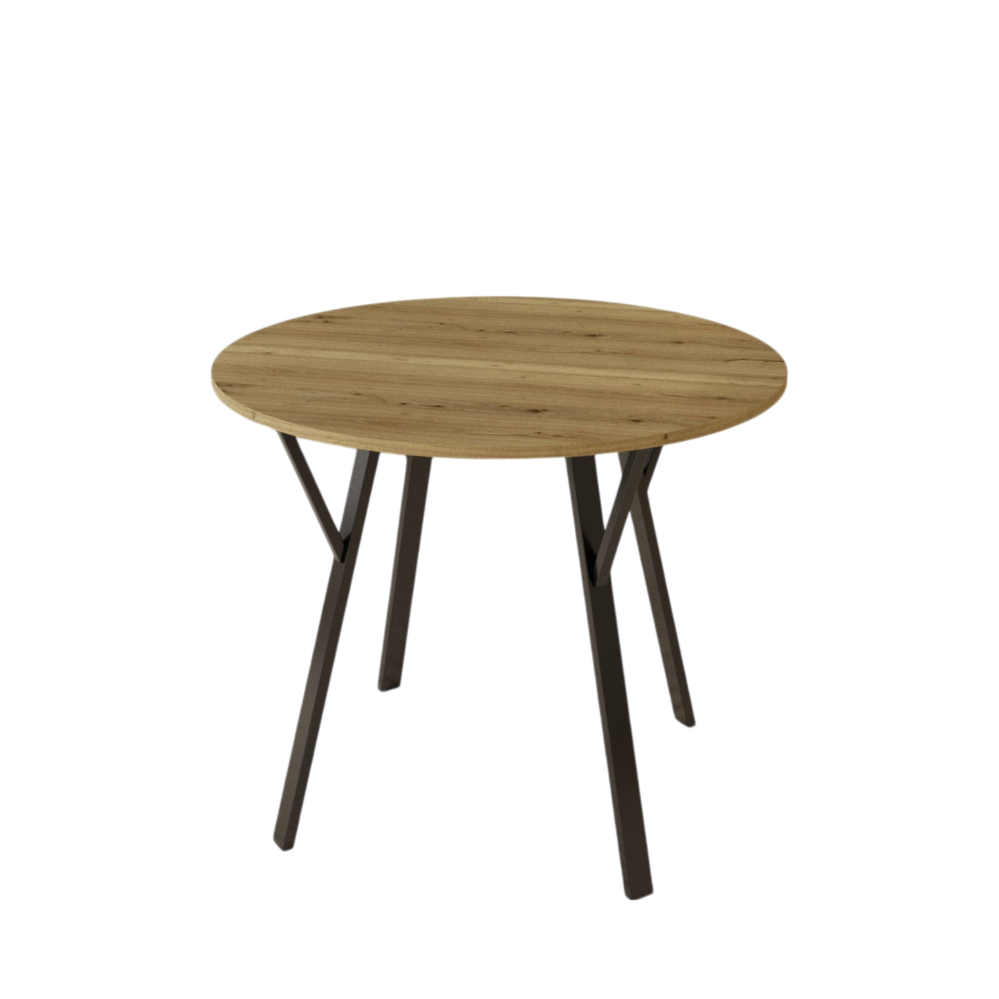 Modern Round Dining Table, Rustic Brown MDF Top with Black Metal Legs, 35.43 Inch Diameter for 2-4 People  W808P218557