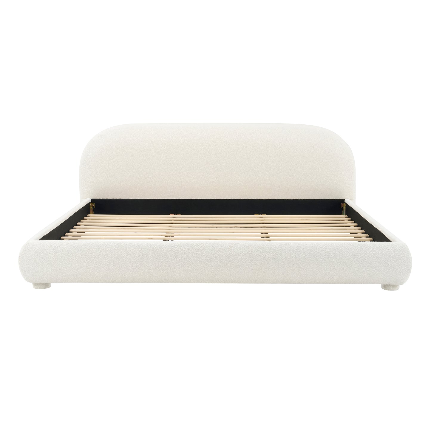 Cream Style Fabric Upholstered Bed, Simple Modern Double Bed for King Size, Warm Cream Tone with Textured Fabric and Curved Headboard  N769P348028W