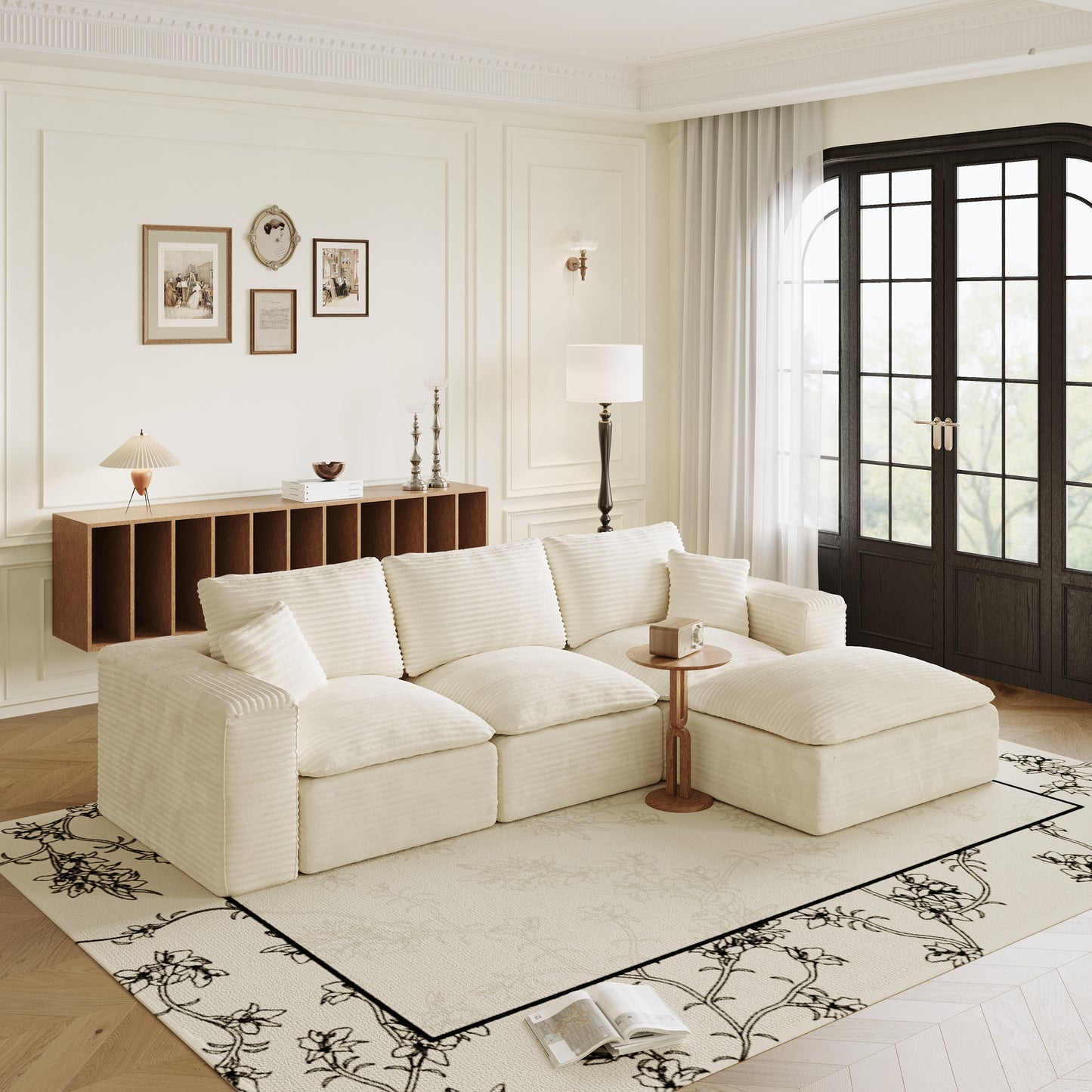 108' Cloud Sectional Couch with L-Shape Chaise, Left-right interchangeable,Modern Modular Sofa with Deep Seat, Upholstered Couches for Living Room Bedroom,No Assembly Required, Soft Plush Corduroy Fab  W3361S00003