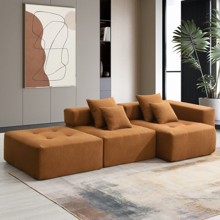 105.5''L Shaped Modular Sectional Sofa,Wide and Deep Seat,Minimalist Wrinkle-resistant Corduroy Couch,Full Compressed Cloud Couch for Living Room,3 PC Free Combination,No Assembly Required,3 Colors N723S1036D