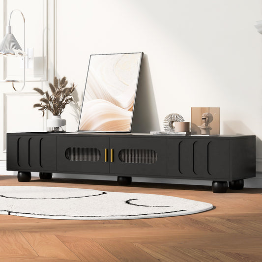U-Can Modern TV Stand for TVs up to 80 Inches, Entertainment Center with Glass Door, TV Storage Cabinet with Solid Wood Legs and Metal Handles for Living room  WF323694AAB