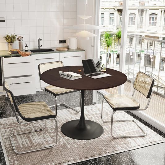 47.24'Modern Round Dining Table,Four Patchwork Tabletops with OAK Color Solid Wood Grain Table Top,Metal Base Dining Table, End Table Leisure Coffee Table  W757140927