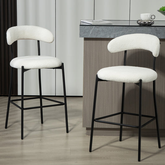 26'' Counter height bar stools Teddy fabric cover kitchen island counter bar stool with black powder coating base and footrest(Snow)  W2215P196282