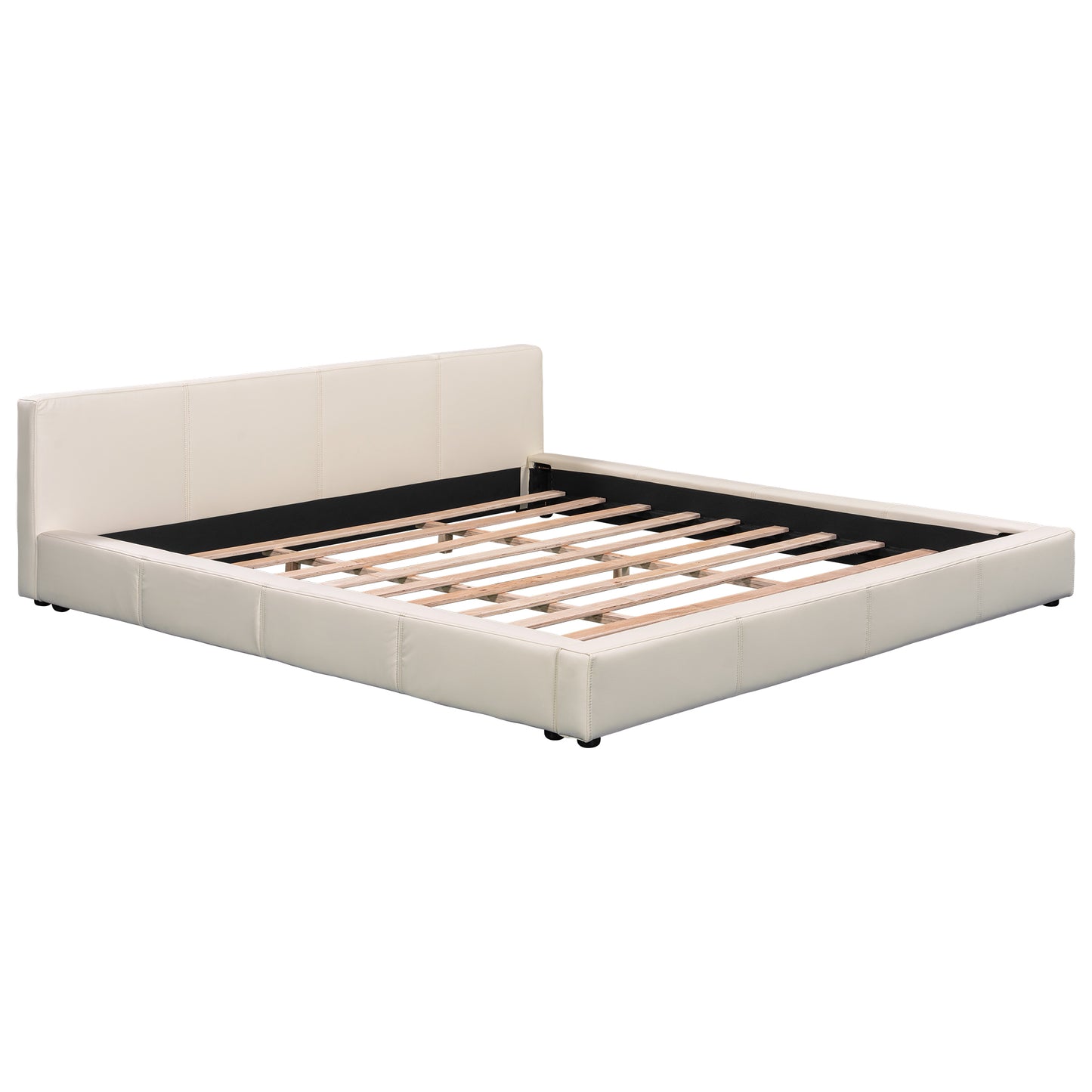 Stylish Beige Upholstered Bed with Minimalist Design, Faux Leather Finish, King Size N769P241238K