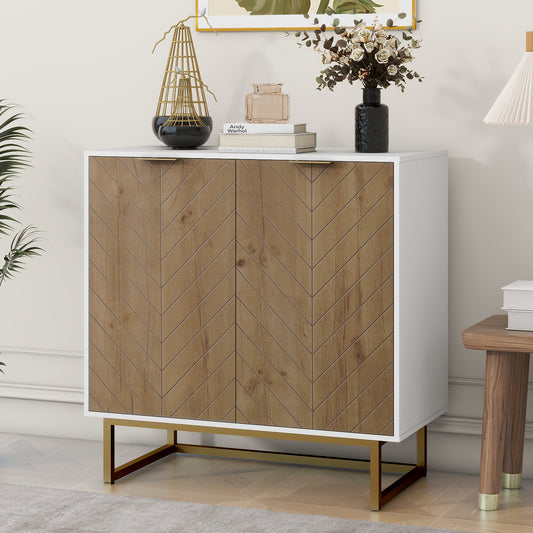 White and Gold Storage Cabinet with 2 Doors, Modern Buffet Sideboard Cabinet, Kitchen Buffet Cabinet with Storage Sideboard Buffet for Living Room  W409128108