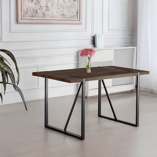 55' Dining Table modern rustic Industrial Rectangular MDF Walnut color For 4-6 Person, With 1.5' Thick Engineered Wood Tabletop and Black Metal Legs, For writing DeskKitchen terrace Dining Living Room  W2189131698