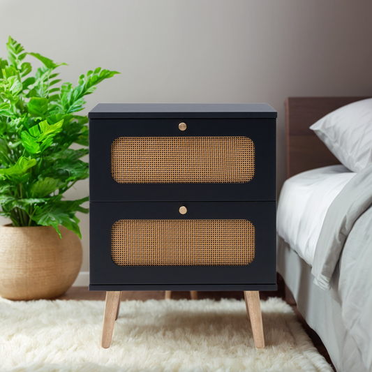 2-drawer Rattan Nightstand for Bedroom and Living Room, End Table, Side Table with 2 Hand Made Rattan Decorated Drawers  W2282P220561