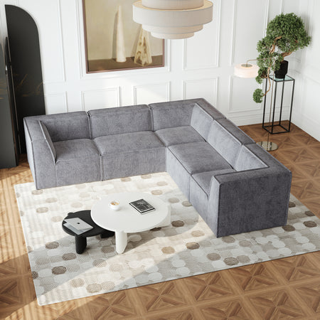 106*106' Chenille Modular L Shaped Sectional Sofa,Luxury Floor Couch Set,Upholstered Indoor Furniture,Foam-Filled Compressed Sofa for Living Room,Bedroom,5 PC Free Combination W834S00361