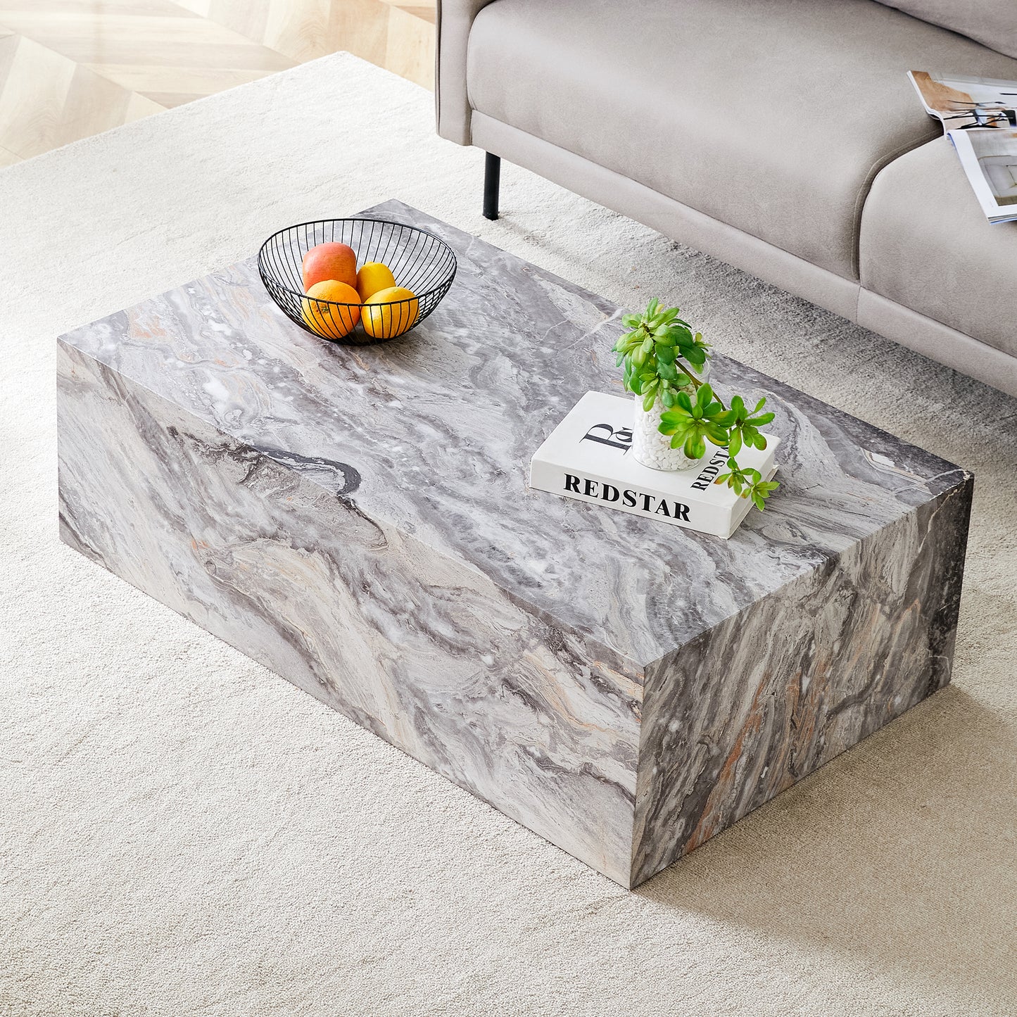 Modern MDF coffee table with grey texture pattern -39.3x23.6x11.8 inches - stylish and durable design  W1151P188000