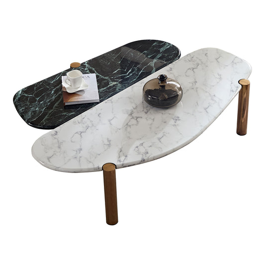 Faux Marble Coffee Tables Accent Tea Tables with Gold Metal Foot for Living Room Home Office W876P221049