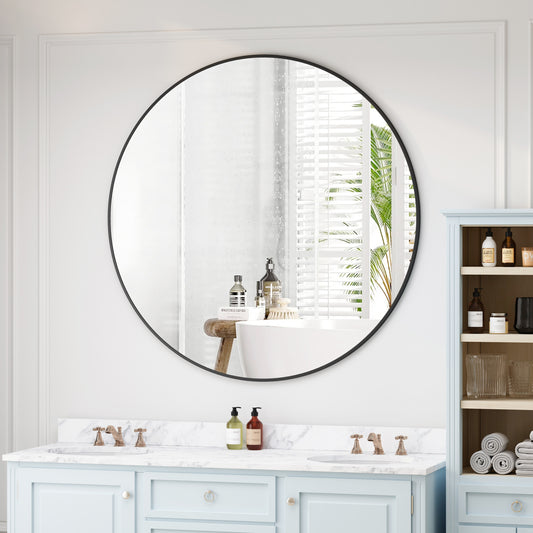 Wall Mirror 42 Inch Black Circular Mirror Metal Framed Mirror Round Vanity Mirror Dressing Mirror, for Bathroom, Living Room, Bedroom Wall Decor  W143570513