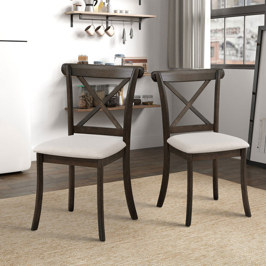 Wooden X Back Dining Chairs Set of 2, Modern Fabric Upholstered Kitchen Side 2PC Chairs, Cross Back Rubber Wood Farmhouse Dining Room Chair,Brown W2582P188311