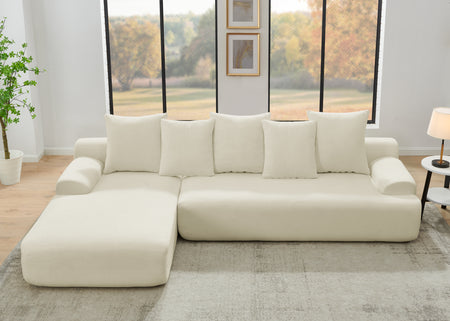 110.25x67'' Modern Upholstered L-Shape Sectional Sofa Couch, Modular Compressed Sofa with Free Combination for Living Room Bedroom, Melange Velvet, Beige W1413S00083