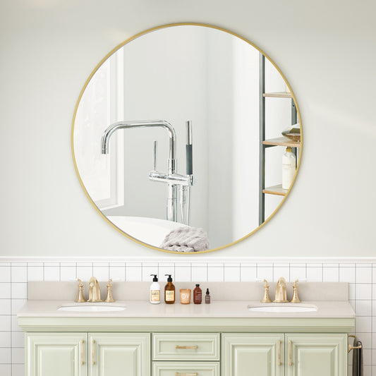 Wall Mirror 42 Inch Gold Circular Mirror Metal Framed Mirror Round Vanity Mirror Dressing Mirror, for Bathroom, Living Room, Bedroom Wall Decor  W143570514