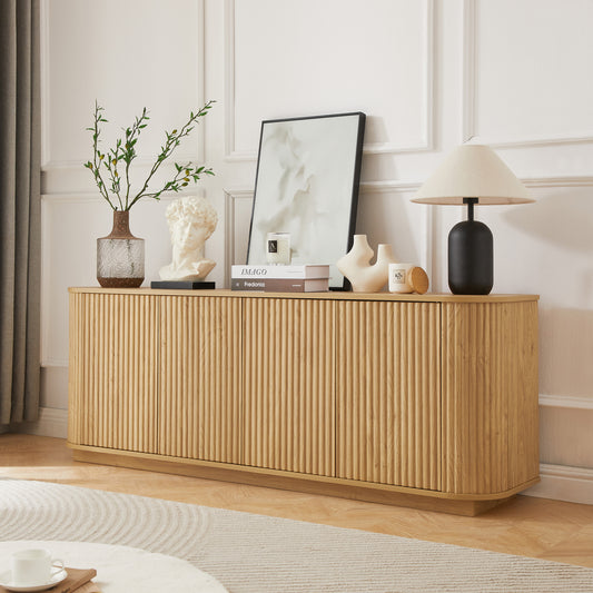 Sideboard Storage Cabinet TV Stand with wave pattern Buffet Cabinet Wooden Vertical Striped Cabinet for Kitchen/Bedroom/Entryway. Natural, 64''W x 15''D x 24''H.  W1162P323742