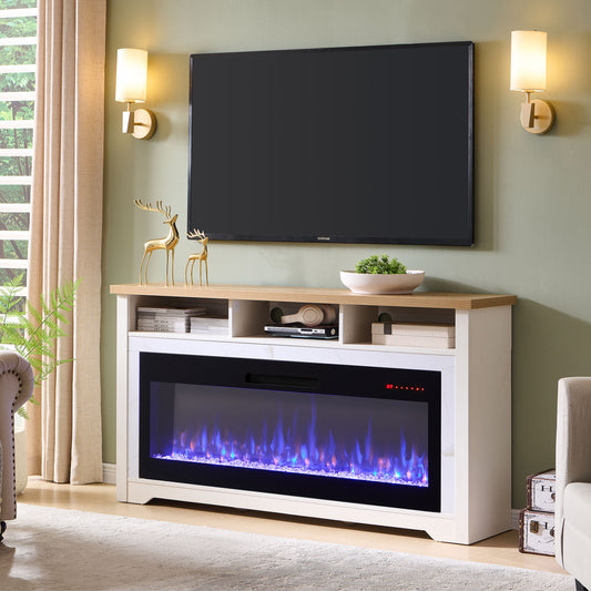 70 inch Fireplace TV Stand for TVs up to 70',with 60'smart Electric Fireplace,white W1769S00013
