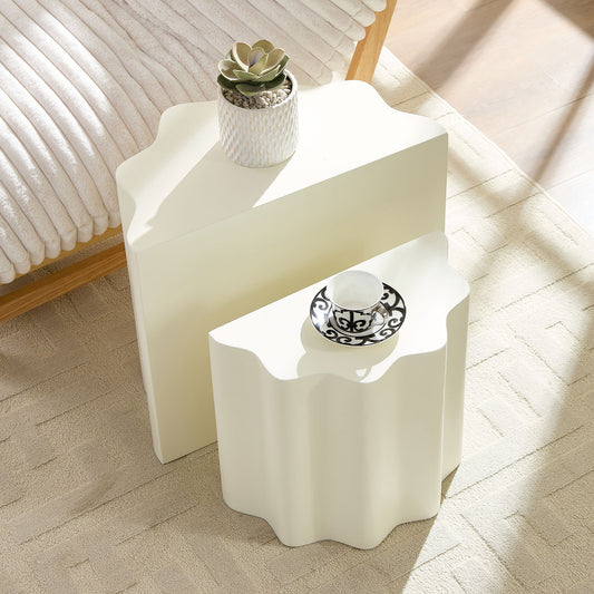 2PCS Set  Side Table,Wavy Edges Design Fiberglass Coffee Table for Living Room,Bedroom,Modern Design End Table for Apartment,No Need Assembly W2582P313972