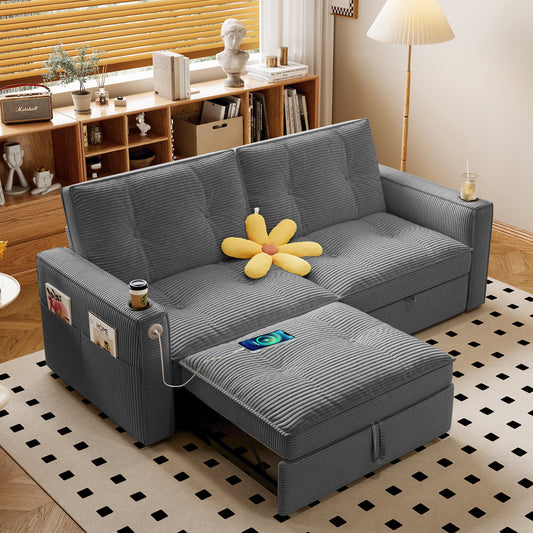 SOMNUS Multi-Functional Convertible Sofa Bed2-in-1 Multi-Functional Sofa Bed (for Sitting & Sleeping), made of modern corduroy fabric, suitable for living rooms, bedrooms, apartments and small spaces  W3820S00013