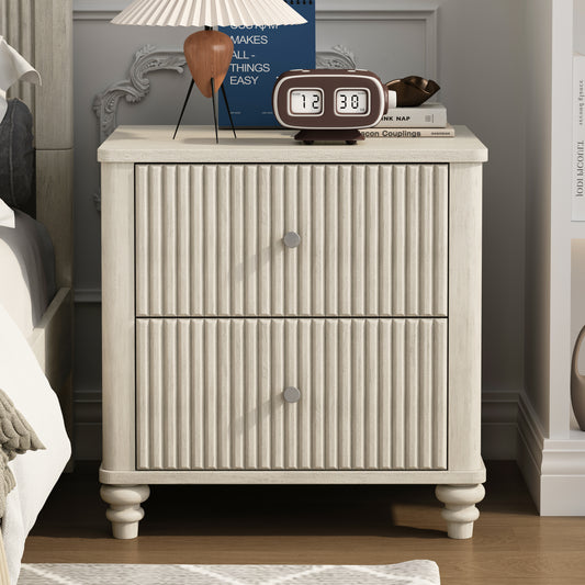 Fluted Nightstand, 21.65' Wide Side Table with 3 Drawers, Mid Century Modern Wood NightStand with Metal Handle, Wooden Bedside End Table for Bedroom, Living Room, Closet, Beige  W1716P298927