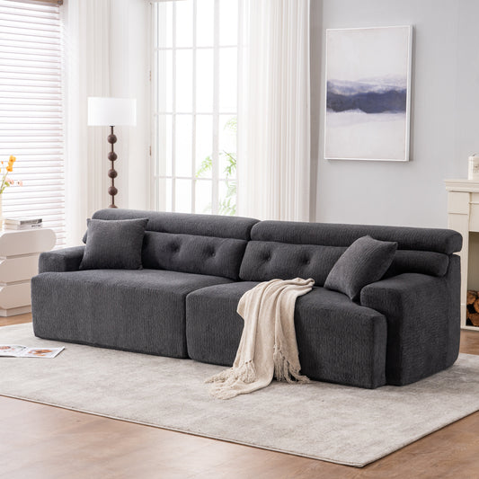 LY-029 GRAY COMPRESSION SOFA: 4-seater combined sofa, Wood Grain Chenille fabric, full sponge compression sofa,combined sofa with 2 pillows  for living/ Home Furniture/ Apartment W2231S00021