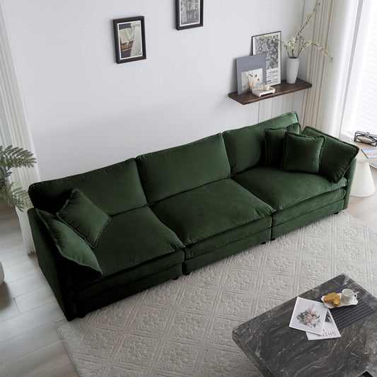 Mid-Century Modern Couch 3-Seater Sofa with 2 Armrest Pillows and 3 Toss Pillows, Couch for Living Room Green Chenille W714S00462